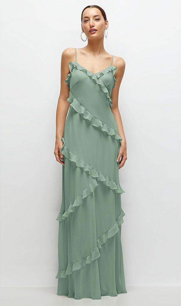 asymmetrical ruffle chiffon bias slip maxi dress