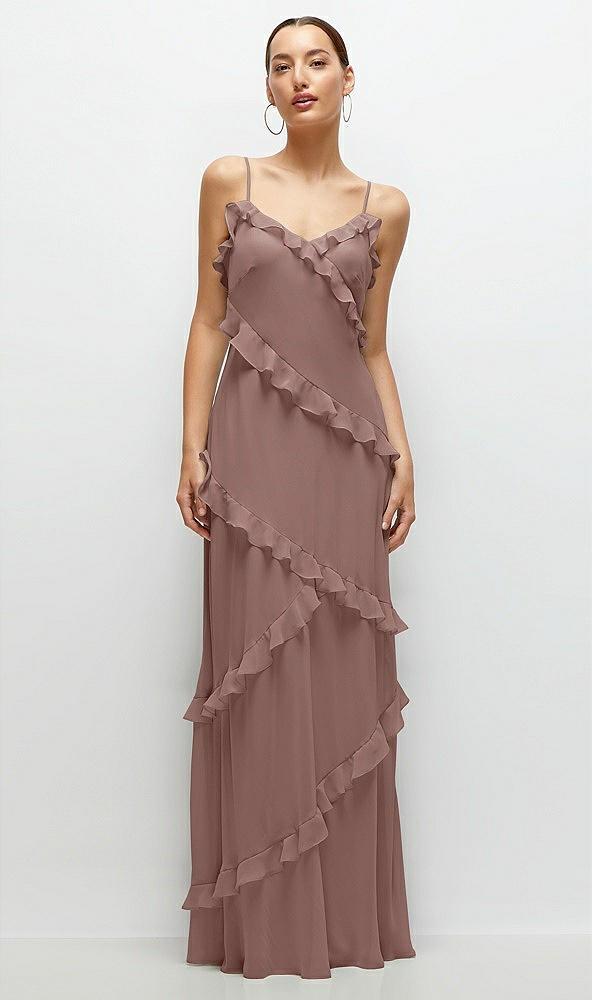 asymmetrical ruffle chiffon bias slip maxi dress