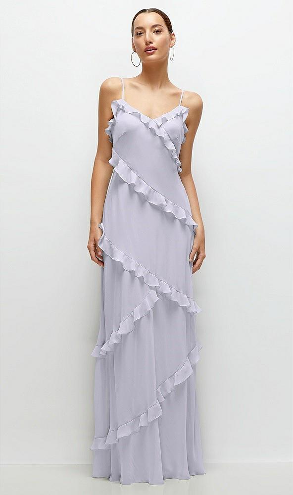 asymmetrical ruffle chiffon bias slip maxi dress