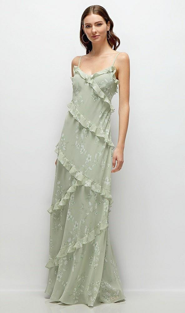 asymmetrical ruffle chiffon bias slip maxi dress