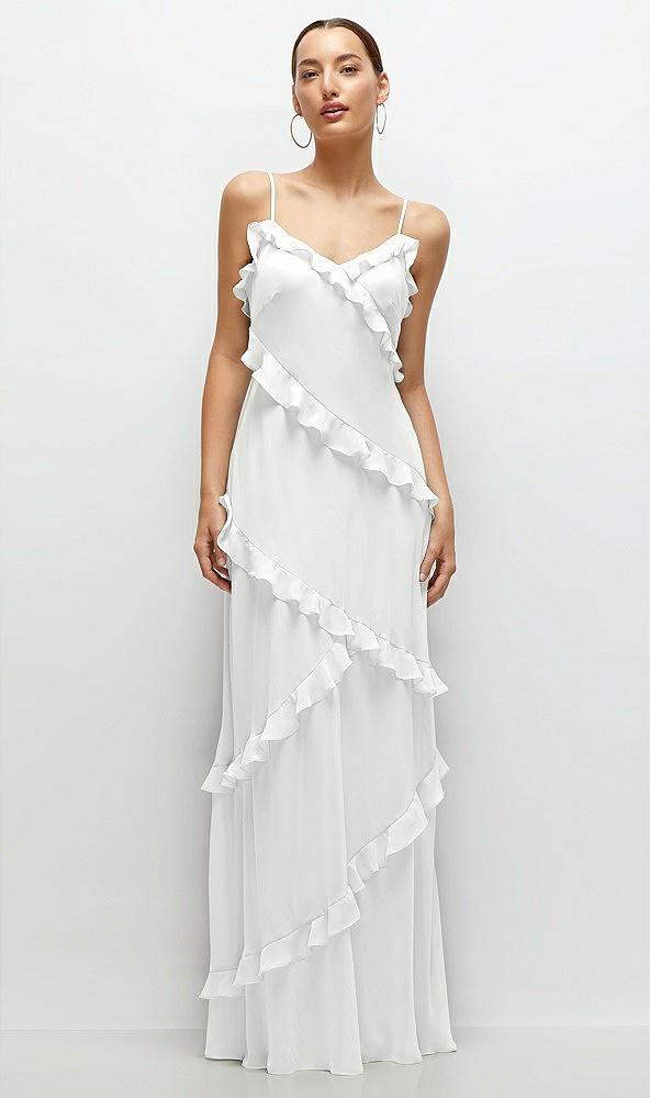 asymmetrical ruffle chiffon bias slip maxi dress