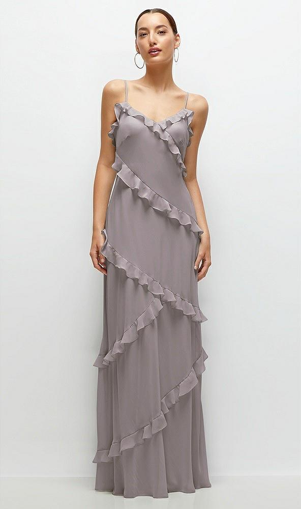 asymmetrical ruffle chiffon bias slip maxi dress