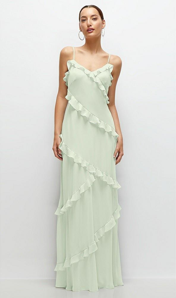 asymmetrical ruffle chiffon bias slip maxi dress