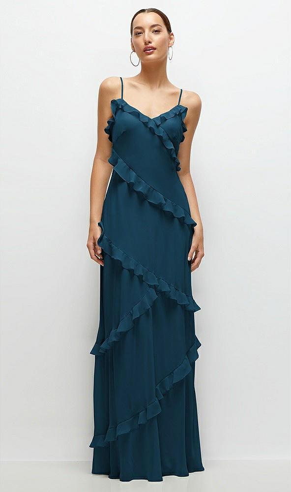 asymmetrical ruffle chiffon bias slip maxi dress