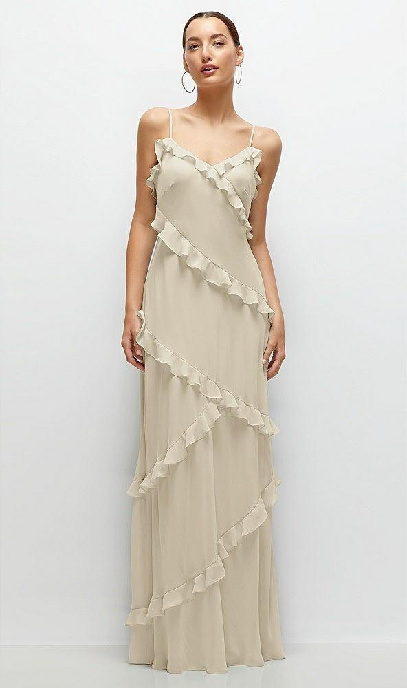 asymmetrical ruffle chiffon bias slip maxi dress