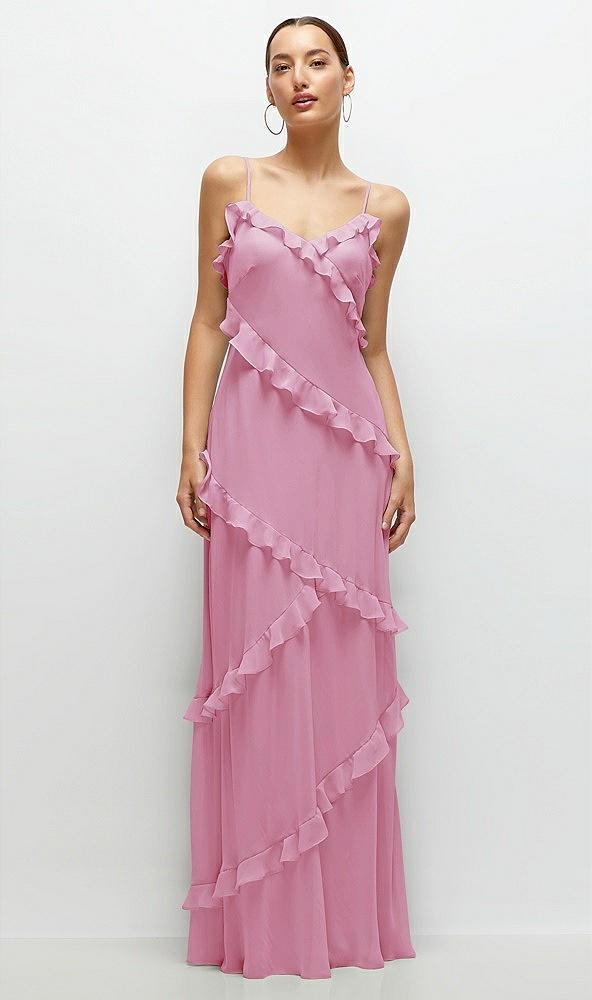 asymmetrical ruffle chiffon bias slip maxi dress