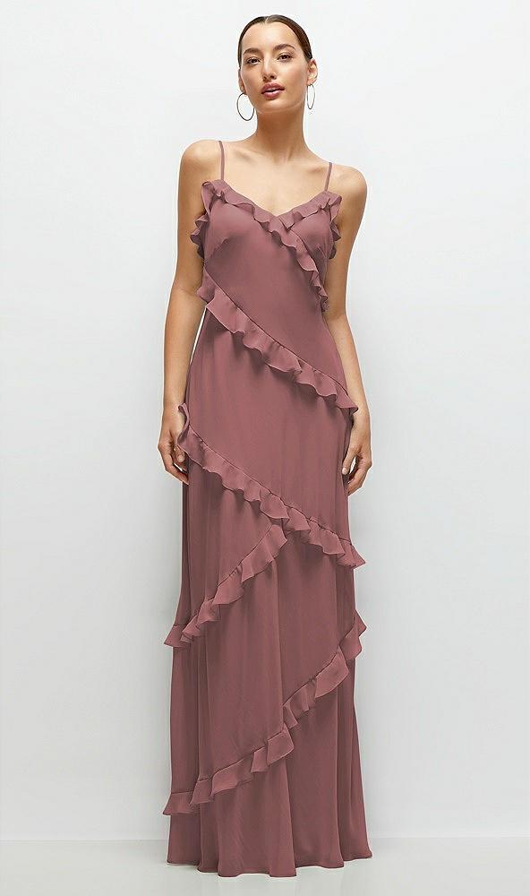 asymmetrical ruffle chiffon bias slip maxi dress