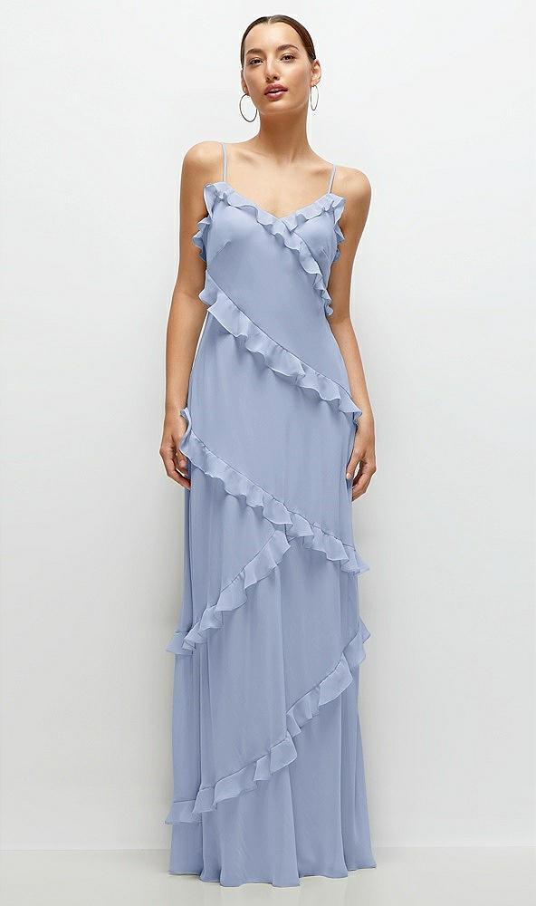 asymmetrical ruffle chiffon bias slip maxi dress