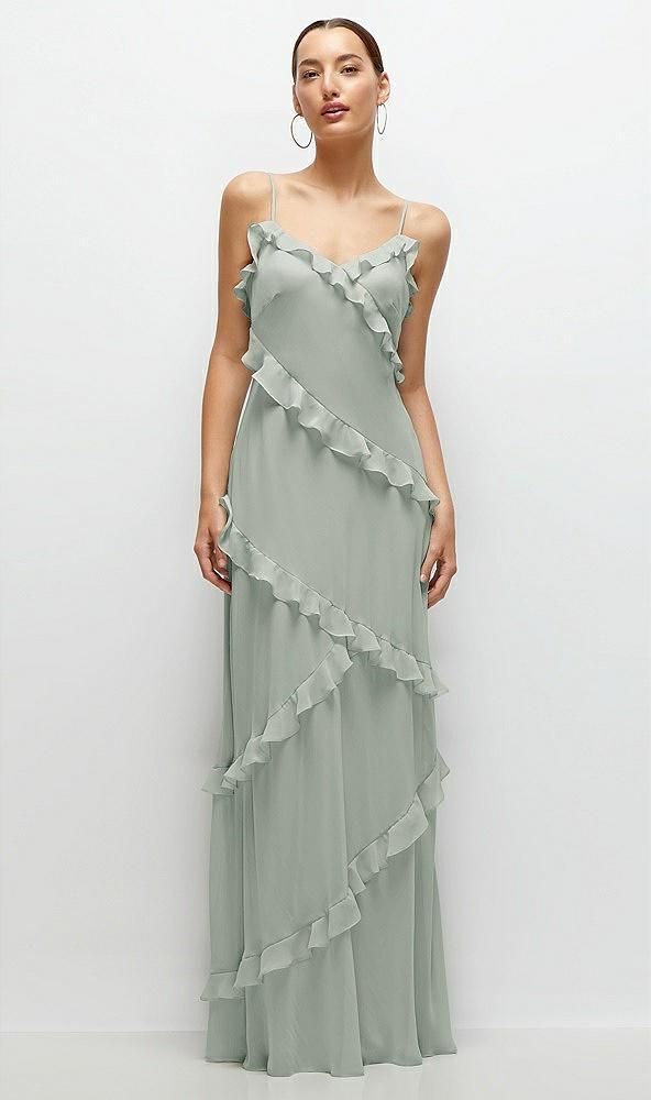 asymmetrical ruffle chiffon bias slip maxi dress