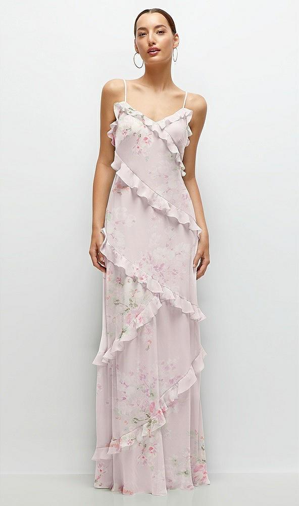 asymmetrical ruffle chiffon bias slip maxi dress