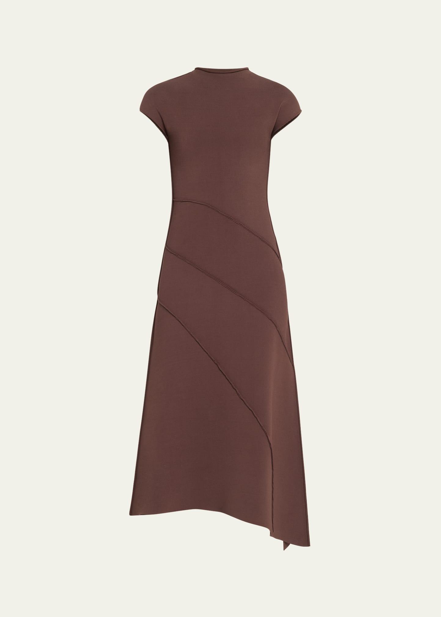 asymmetrical seamed knit midi dress