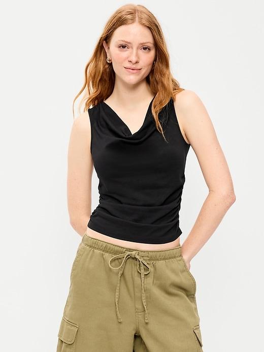 asymmetrical side-cinch tank top