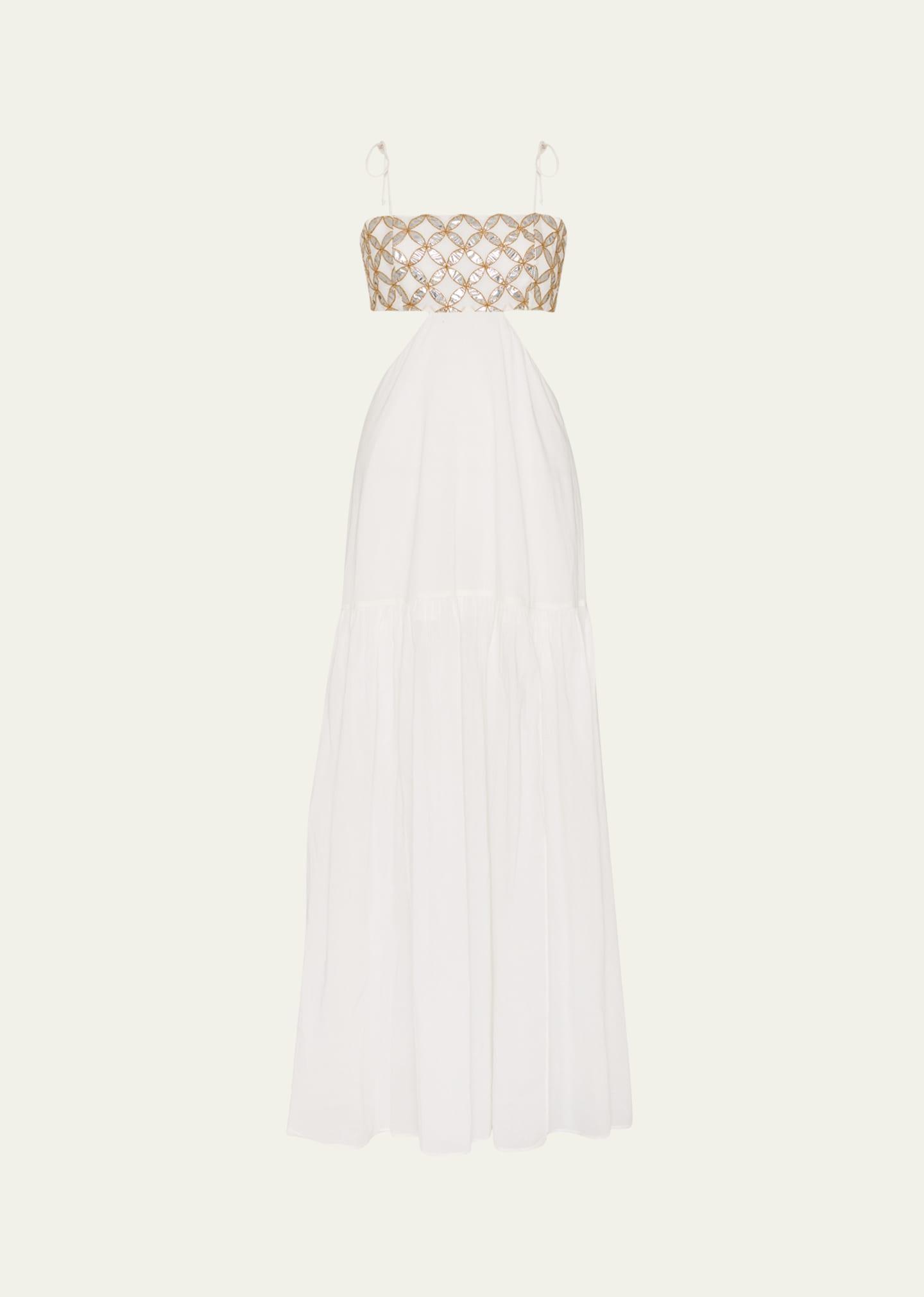 atalia cutout mirror-embellished maxi dress