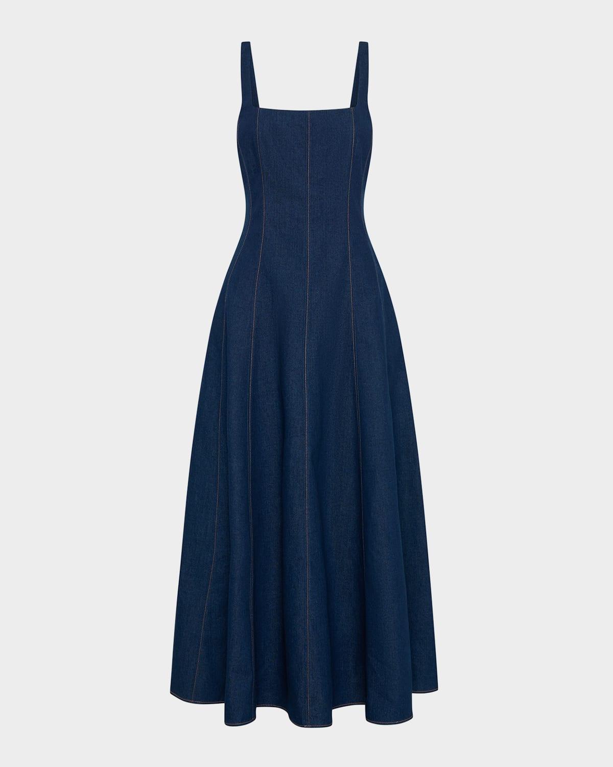 athena square-neck cotton denim maxi dress