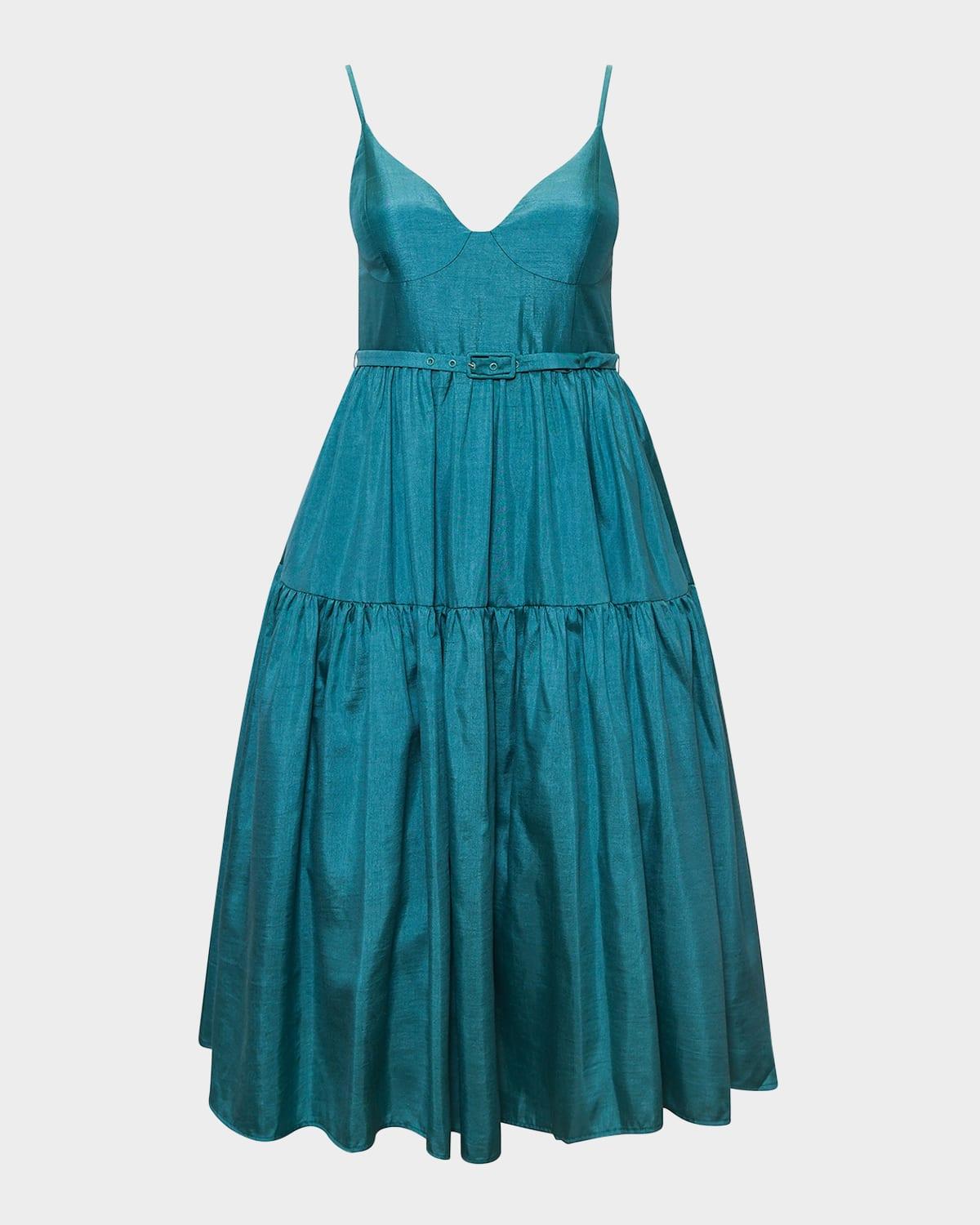 atherton belted fit-&-flare midi dress