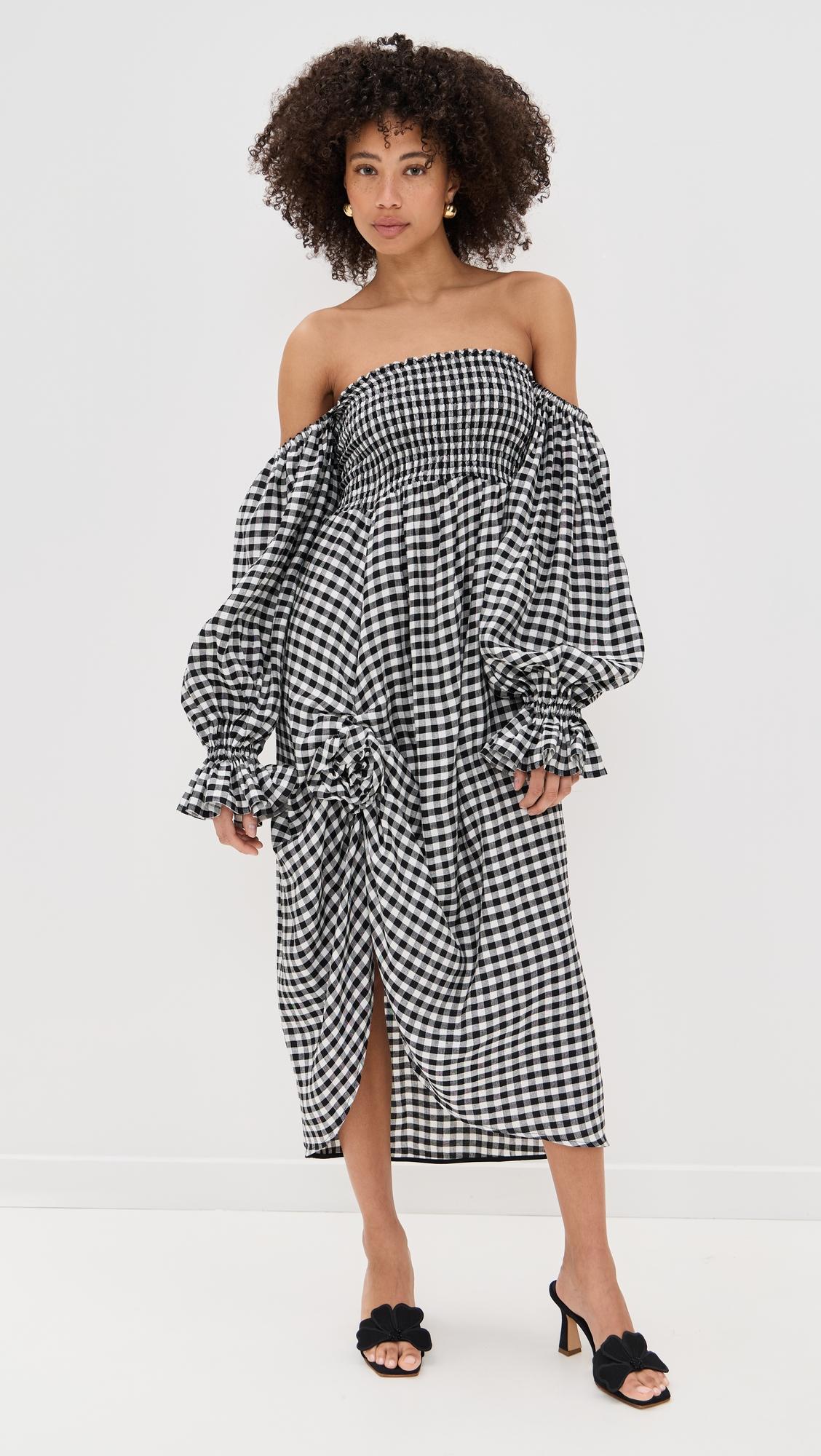 atlanta linen dress with rose detail