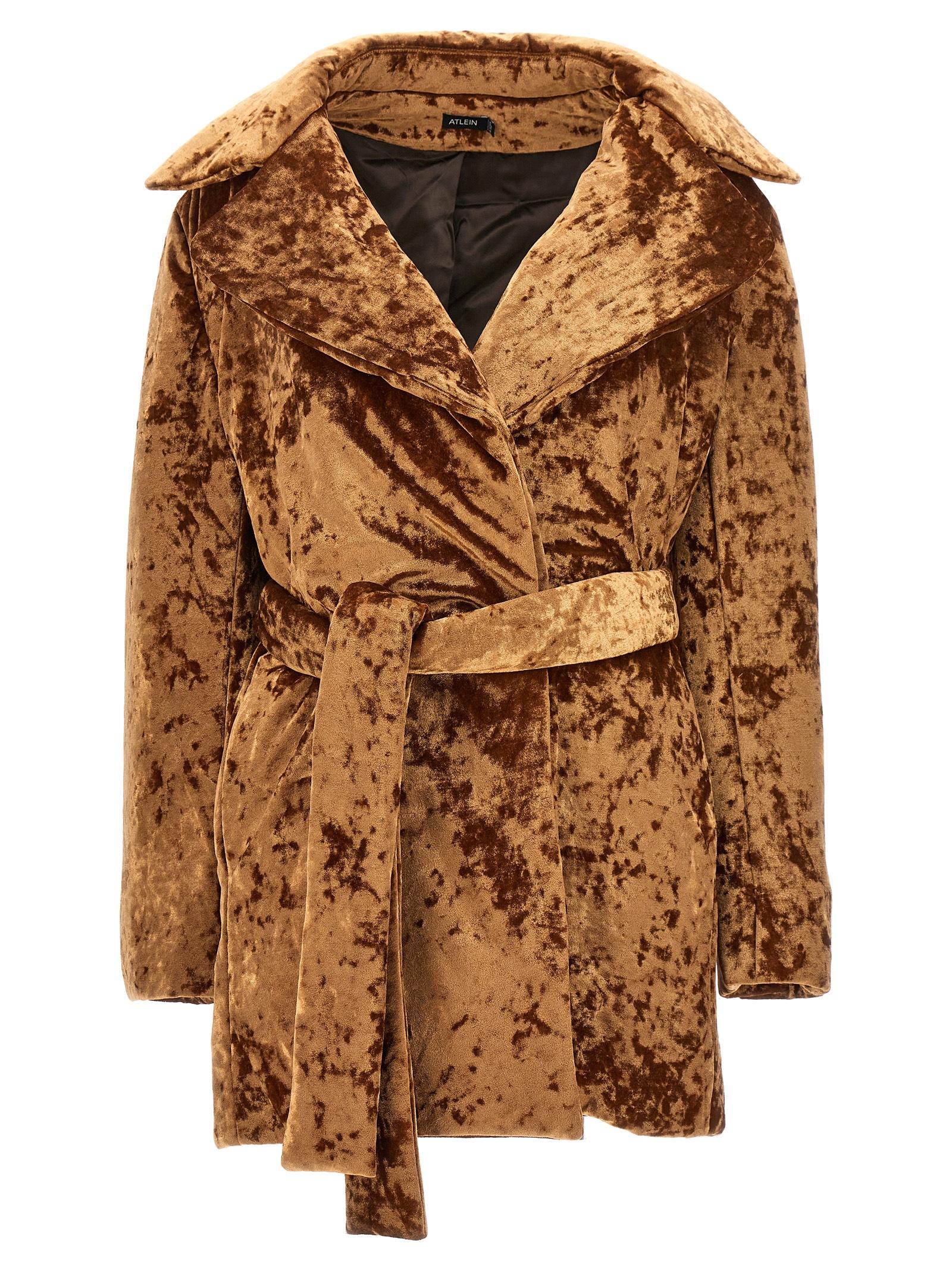 atlein crushed velvet coat brown polyester elastane coats, trench - women