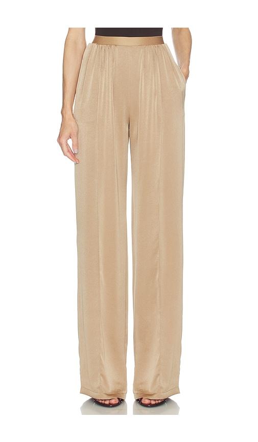 atlein elastic wide leg pant in beige.