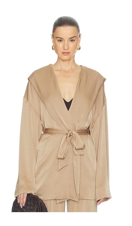 atlein hooded wrap jacket in beige.