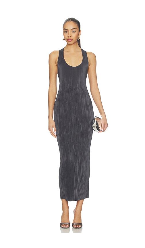 atlein pleated tube dress in charcoal.