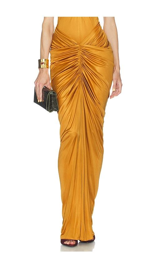 atlein ruched pocket long skirt in orange.