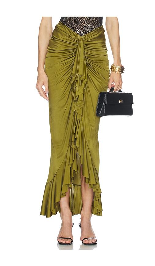 atlein ruffle long skirt in olive.