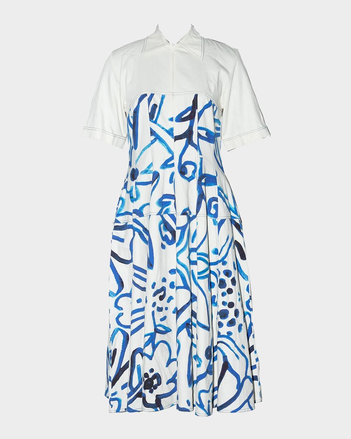 atom abstract-print cotton midi shirtdress