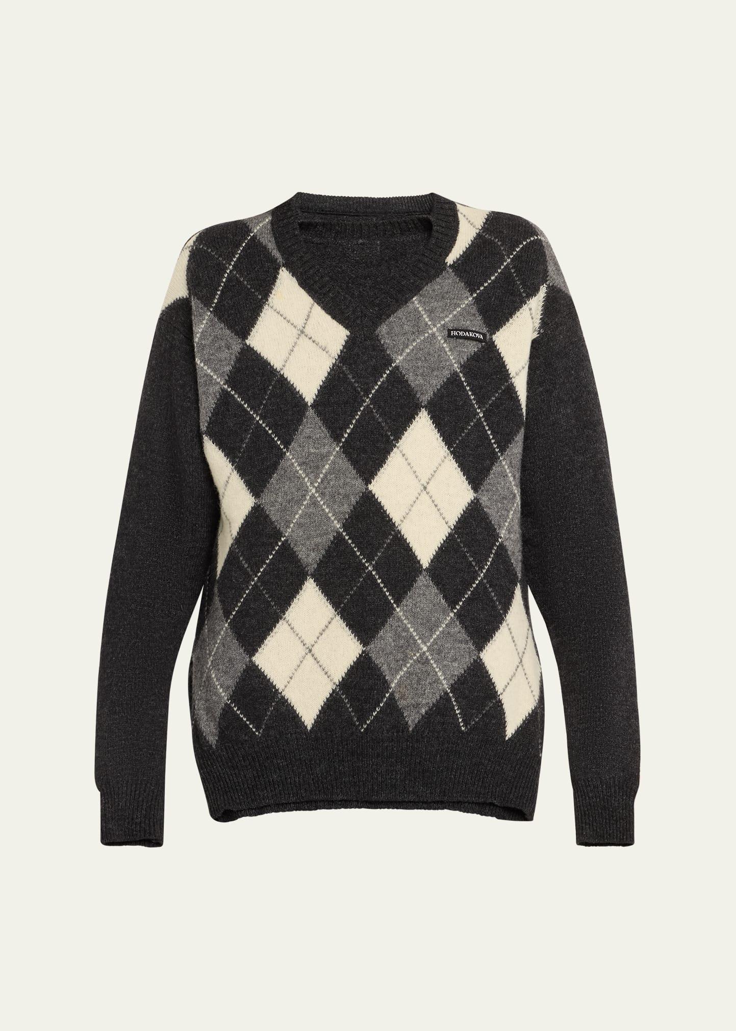 attached argyle knitted wool sweater