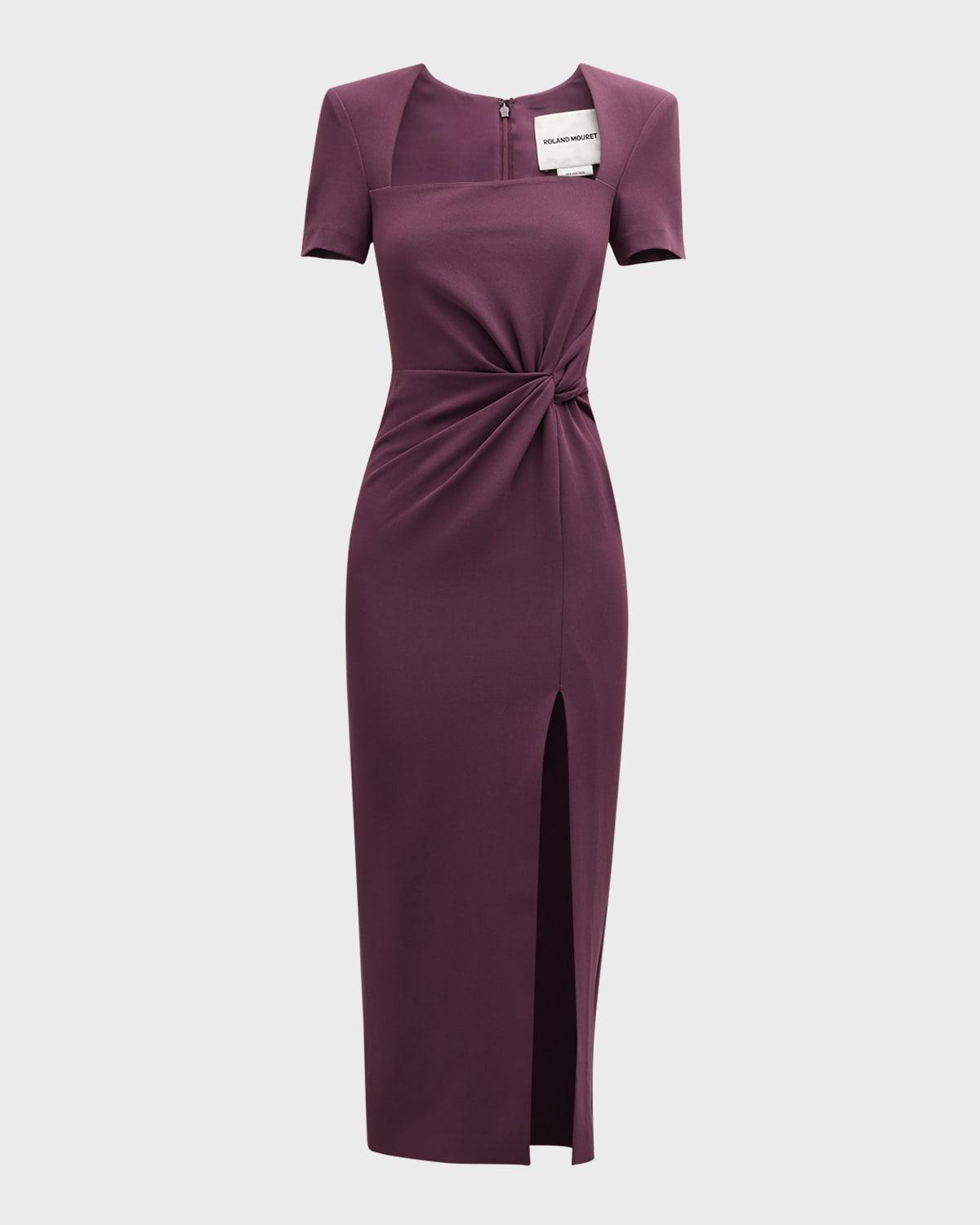 aubergine twisted heavy cady midi dress