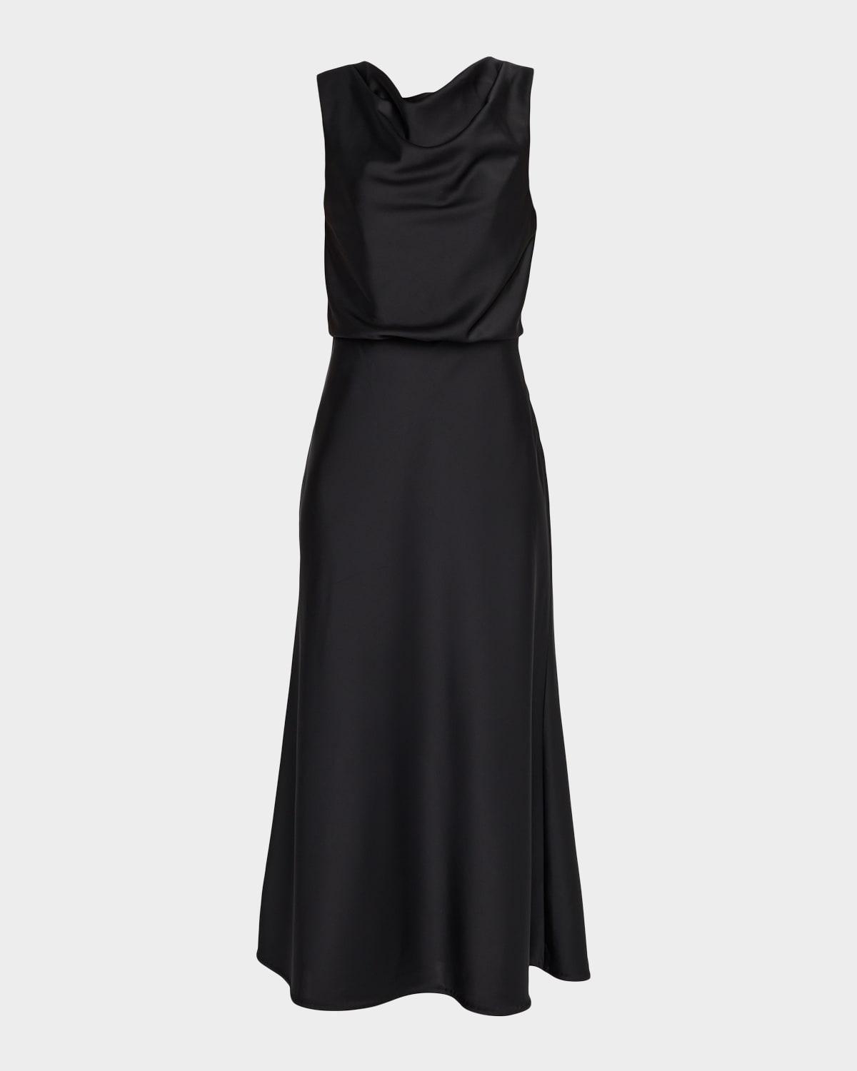 aubrie draped cowl-neck satin midi dress
