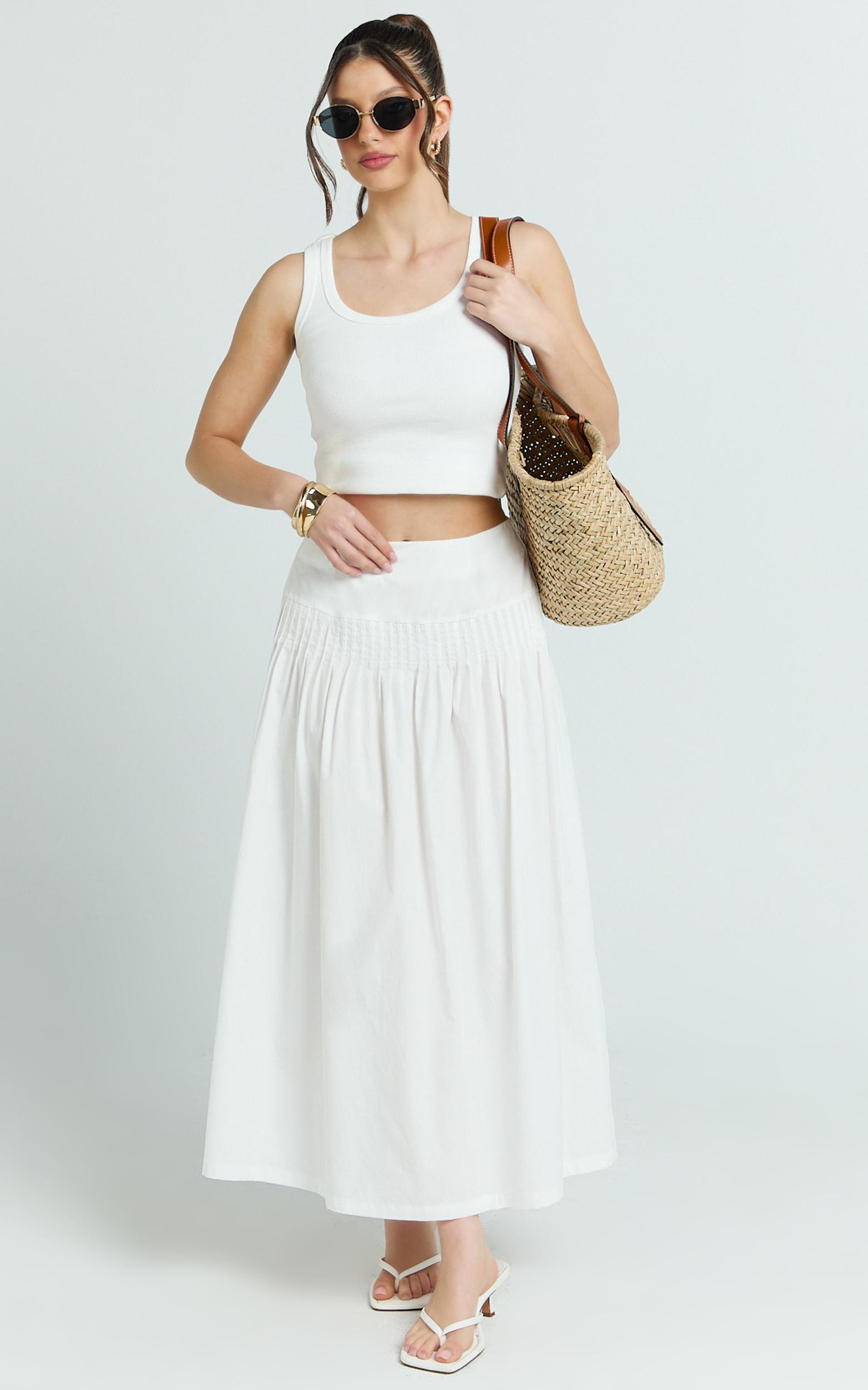 auburn maxi skirt - poplin pintucked a line skirt in ivory