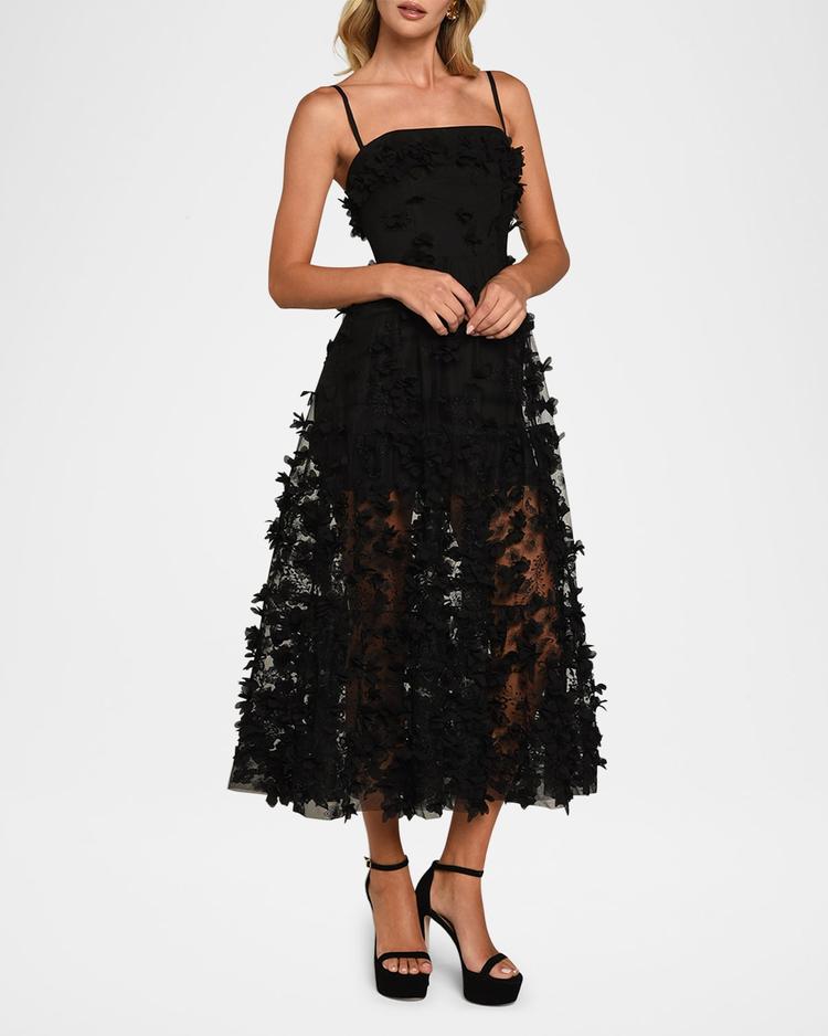 audrey embroidered floral applique midi dress