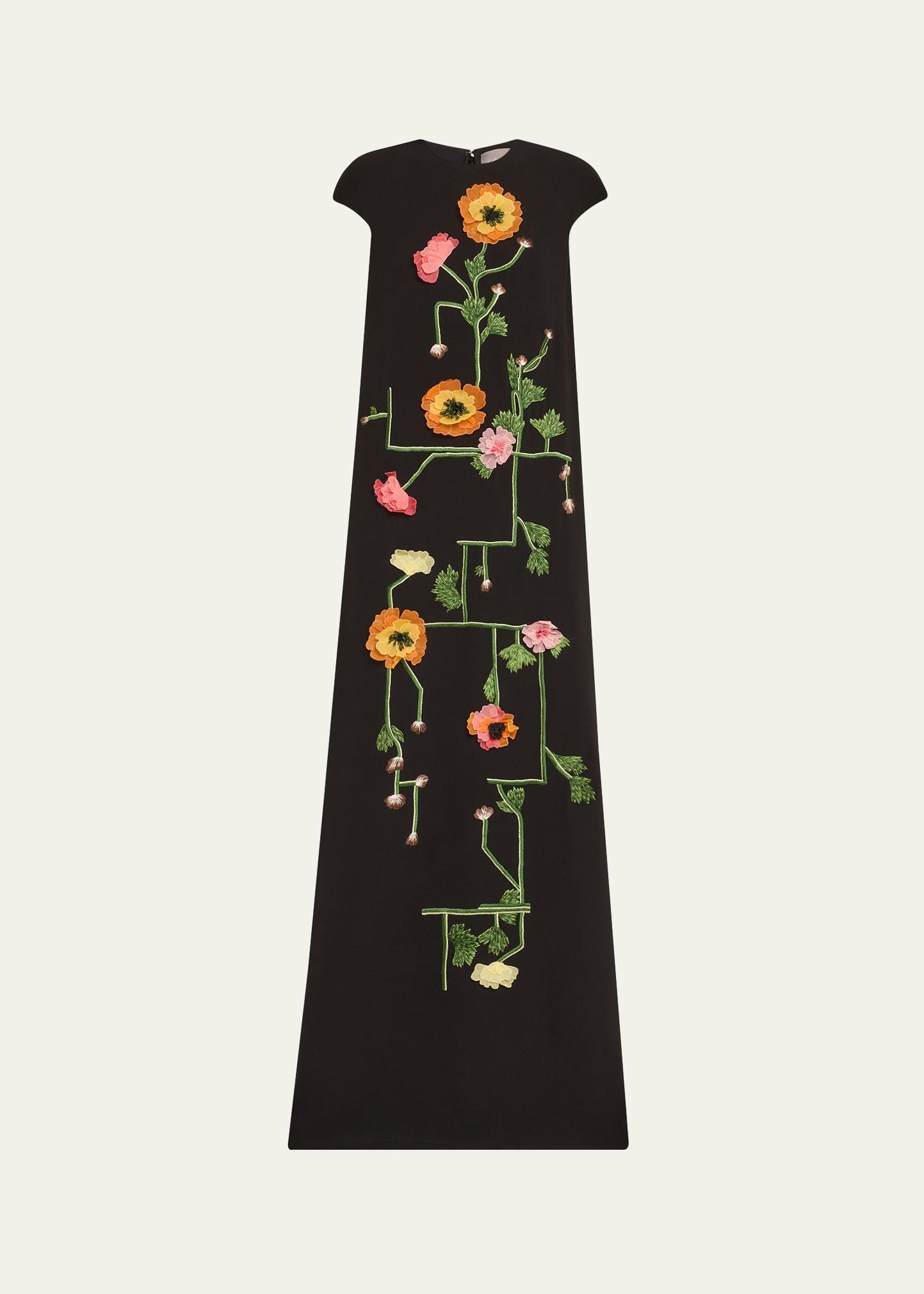 augusta floral embroidered cap-sleeve gown