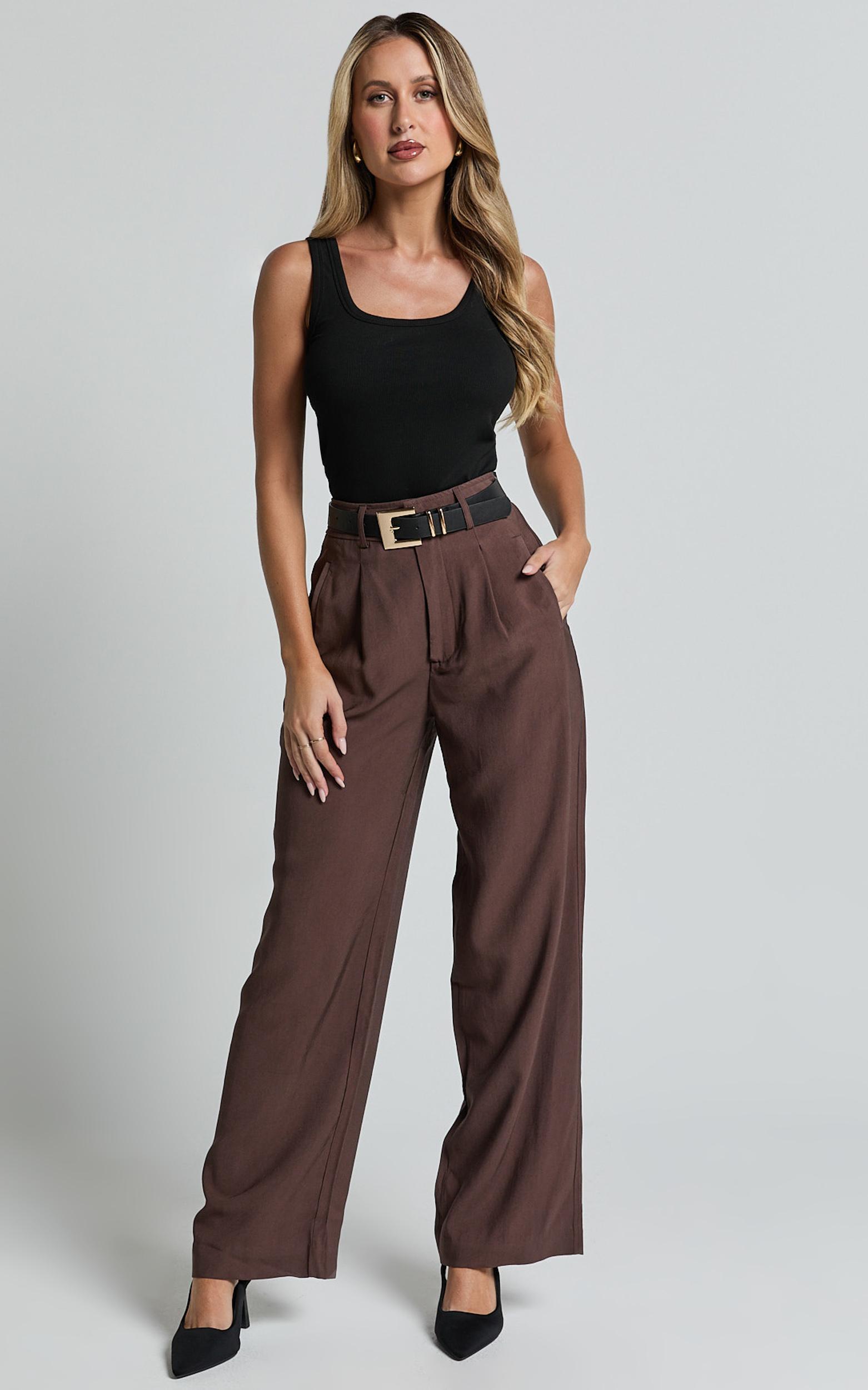 augustus pants - high waisted wide leg tailored pants in dark oak