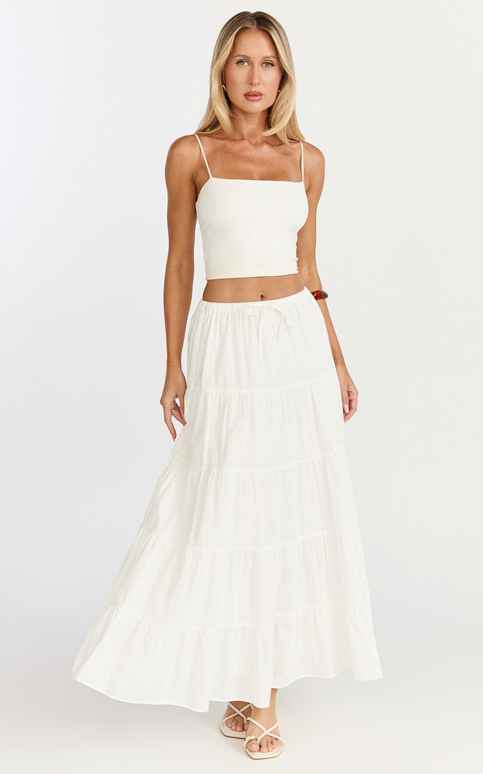 aurora maxi skirt - low rise tiered maxi skirt in off white
