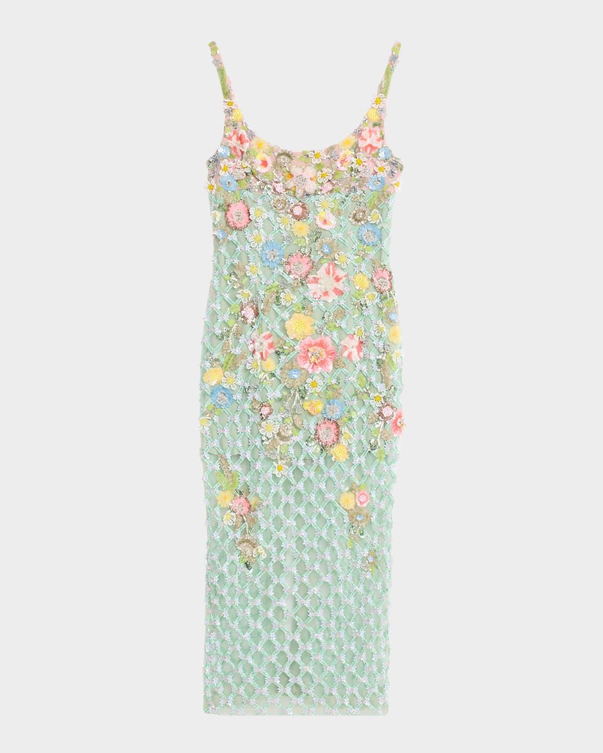aurora misty green twilight blossom embellished midi dress