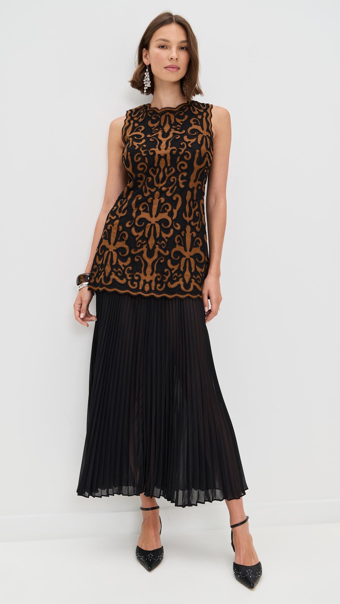 auryn applique sleeveless midi dress