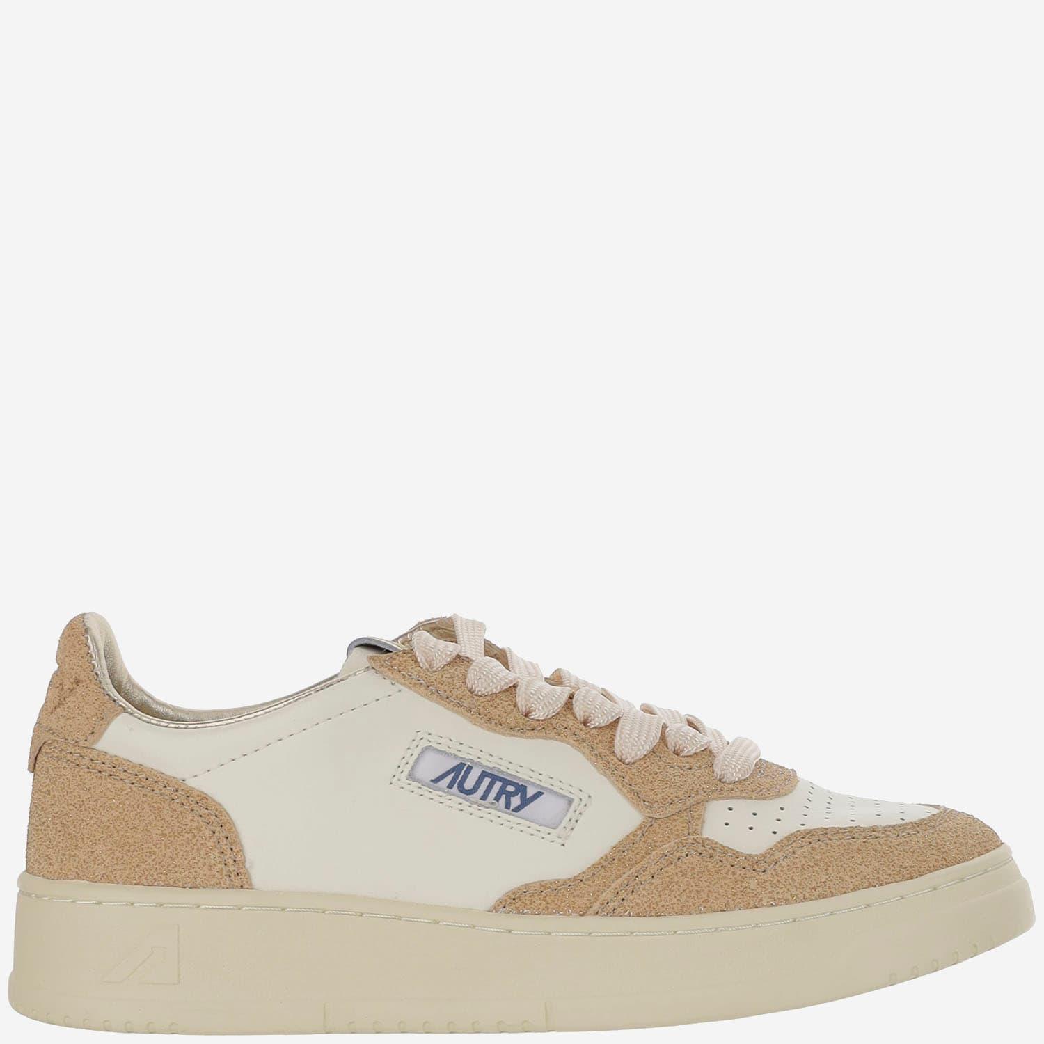 autry beige and brown leather medalist low sneakers