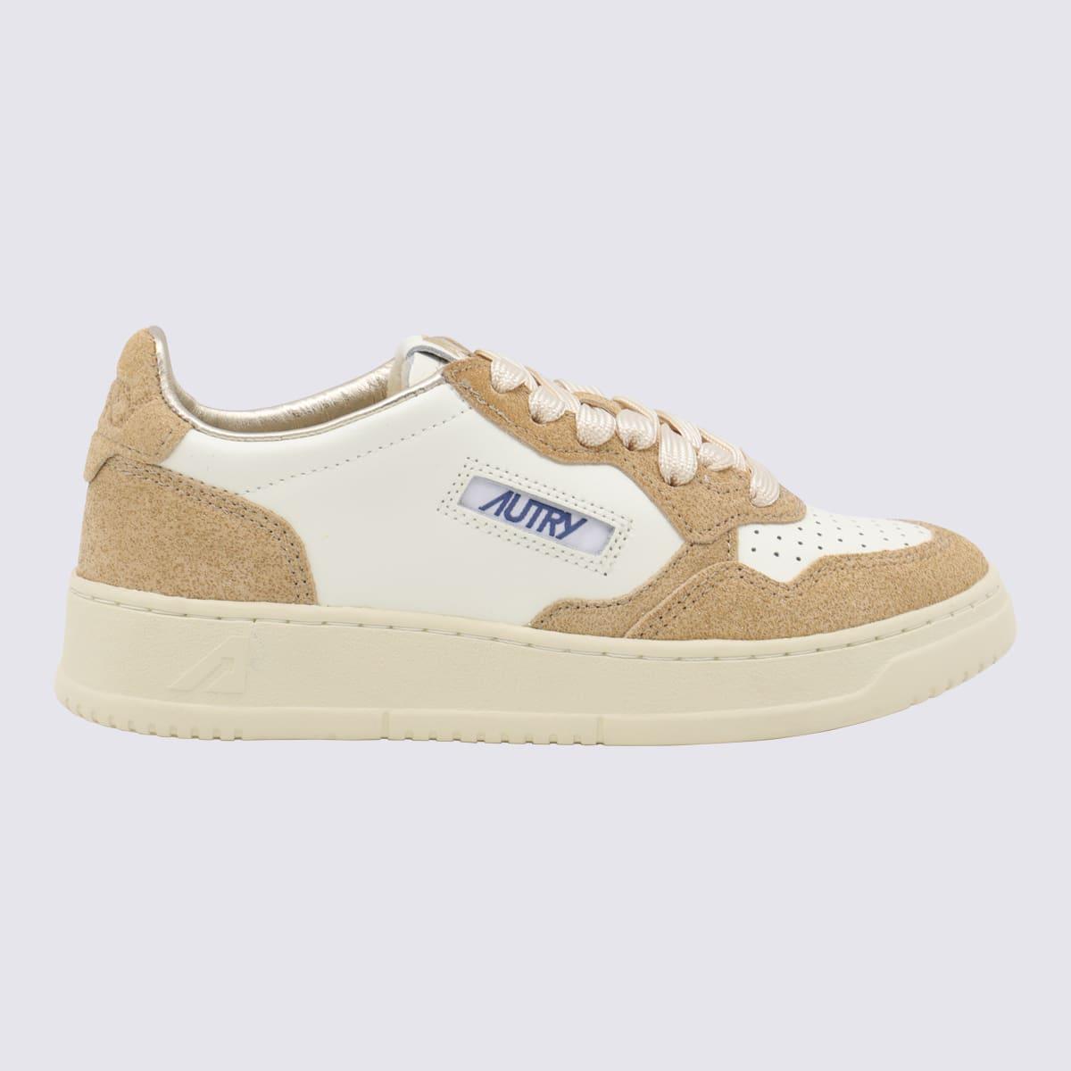 autry beige and brown leather medalist low sneakers