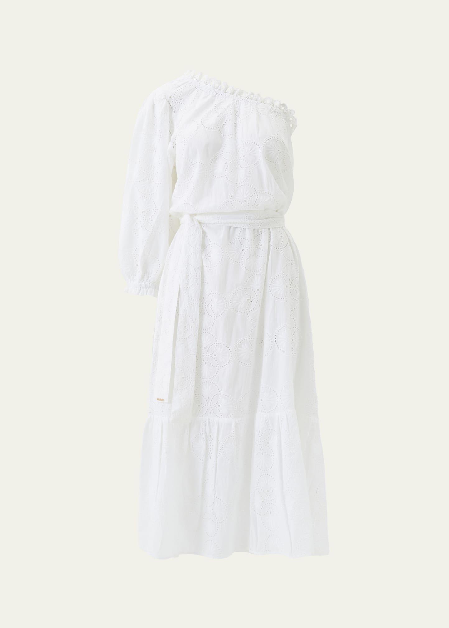 autumn asymmetric eyelet maxi dress