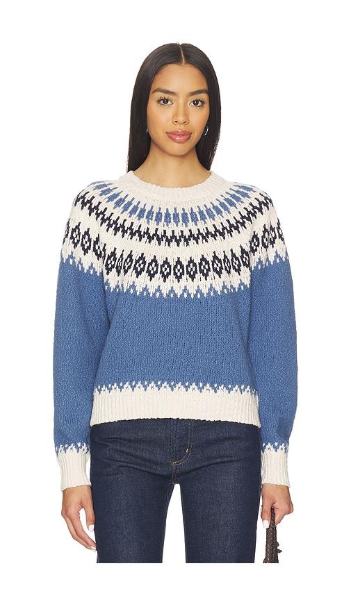 autumn cashmere chunky fair isle crew sweater in blue.