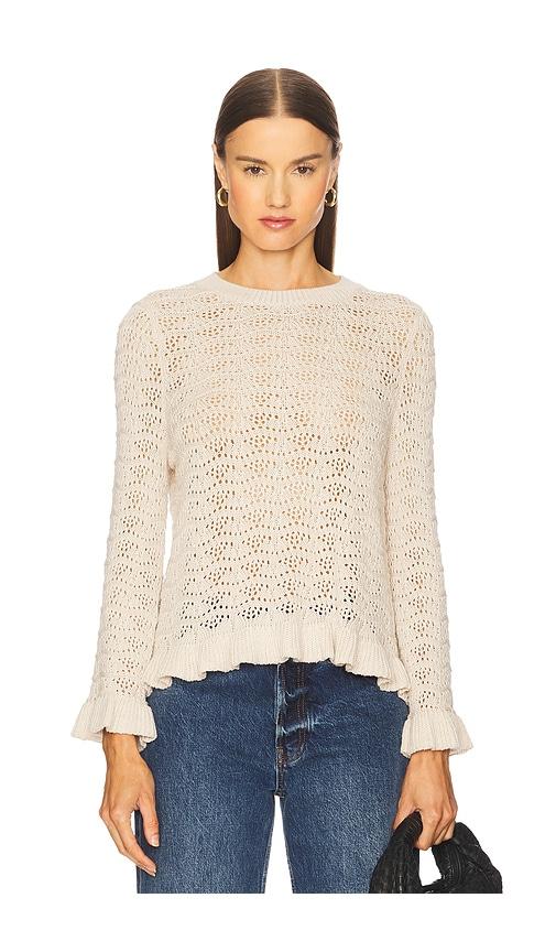 autumn cashmere pointelle ruffle edge crew top in neutral.