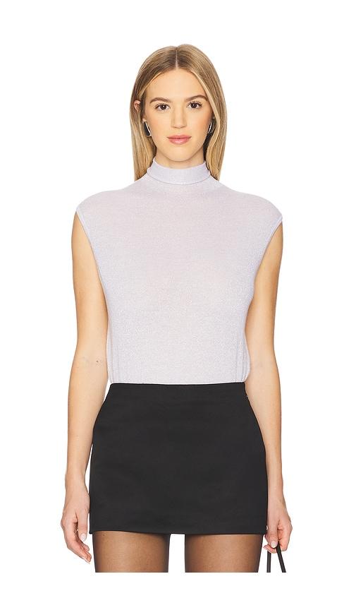 autumn cashmere sleeveless shimmer funnel neck sweater in light grey.