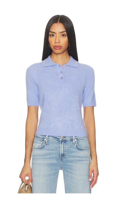 autumn cashmere solid cropped short sleeve polo in baby blue.