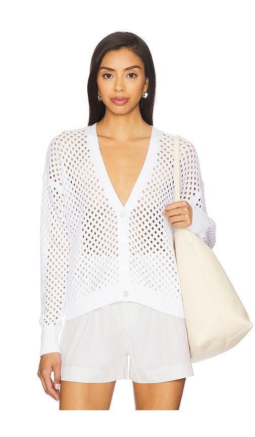 autumn cashmere solid mesh cardigan in ivory.
