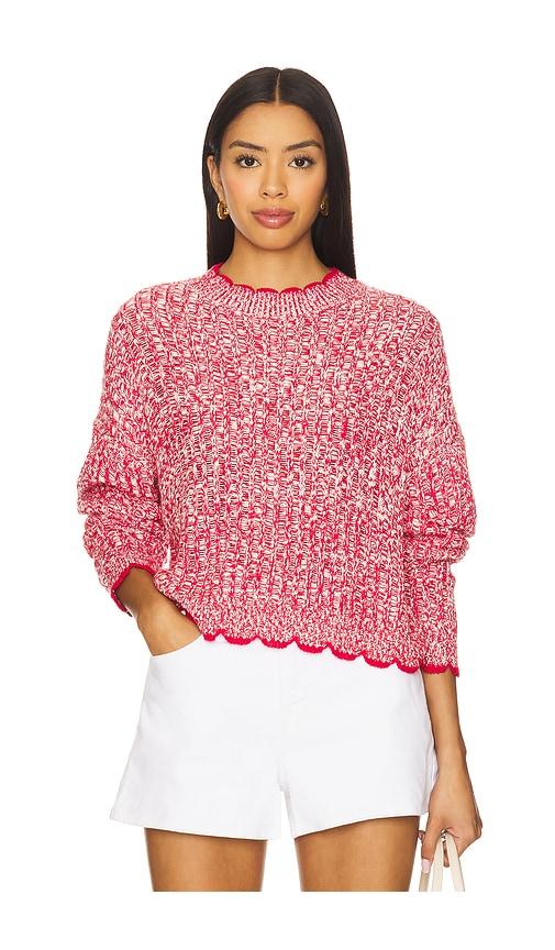 autumn cashmere tipped ladder stitch crew top in red.