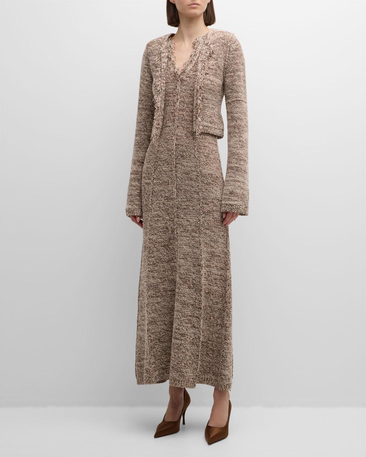 autumn sparkle fringe-trim knit maxi dress