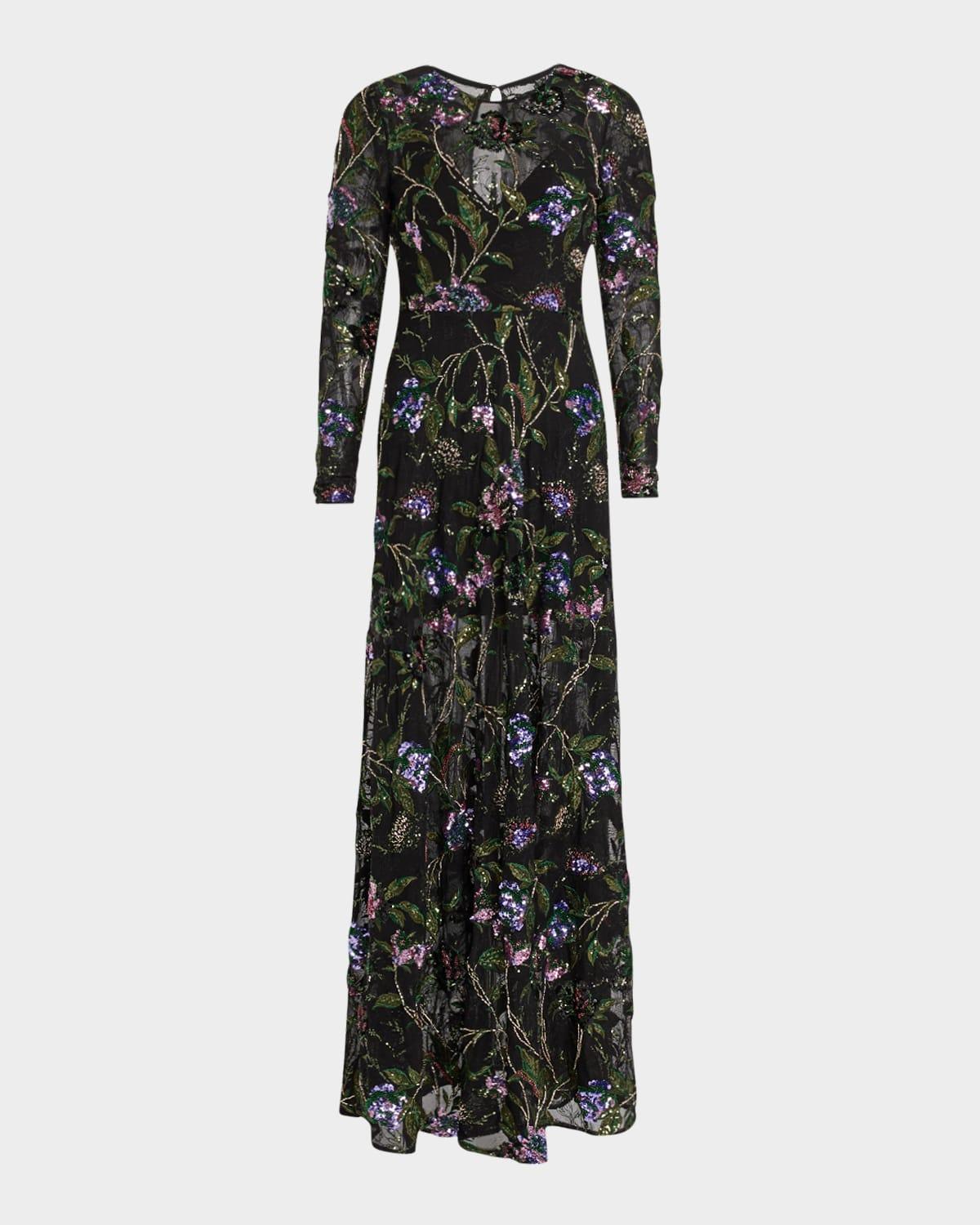ava sequin & bead floral-embroidered gown