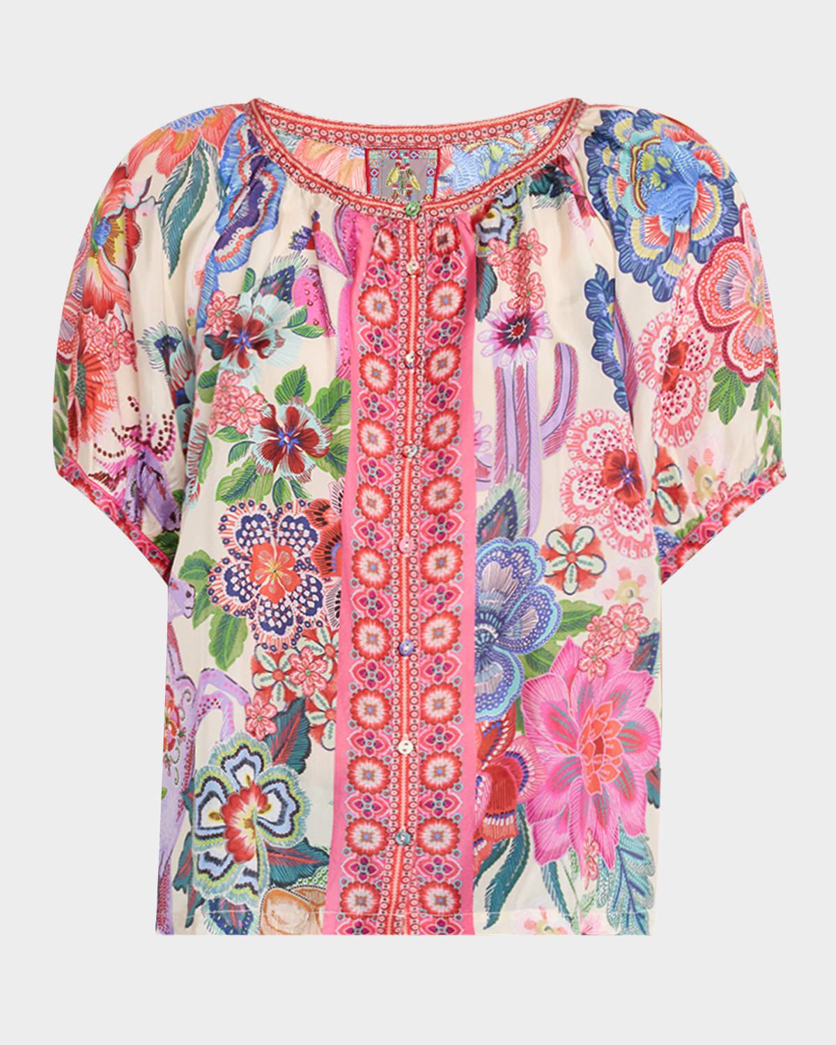 avah floral-print silk shirt