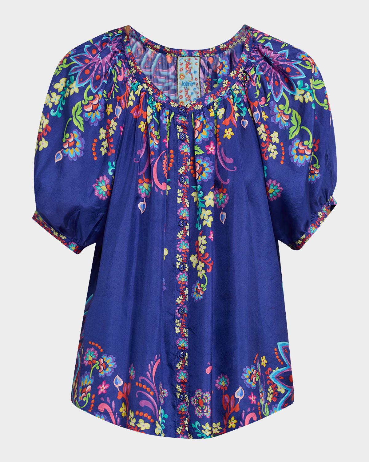 avah floral-print silk shirt